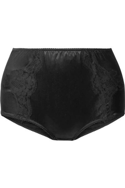 Dolce & Gabbana Lace-trimmed Stretch-silk Satin Briefs In Black