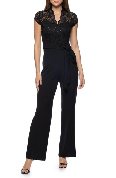 Marina Scalloped Lace Bodice Cocktail Jumpsuit In Black