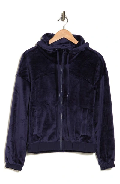 90 Degree By Reflex Double Butter Fleece Zip-up Hoodie In Evening Blue