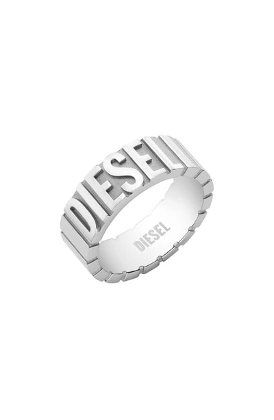 Diesel Stainless Steel Logo Band Ring In Silver