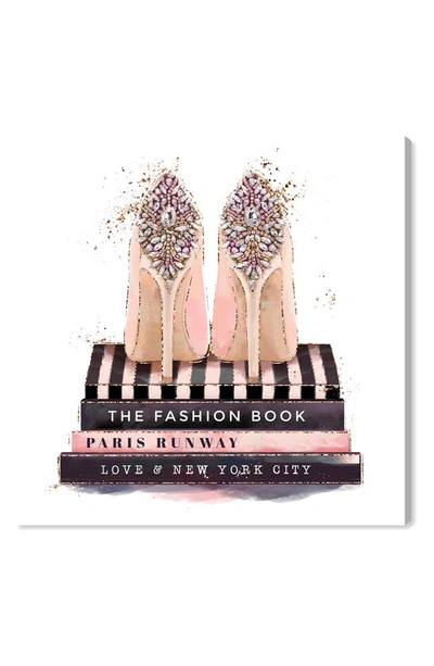 Wynwood Studio Sparkly Shoes & Books Canvas Wall Art In Pink