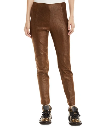 Brunello Cucinelli Metallic Leather Side-zip Legging Pants