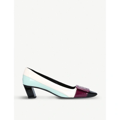 Roger Vivier Dec Belle Mondrian Patent-leather Courts In Wine Comb