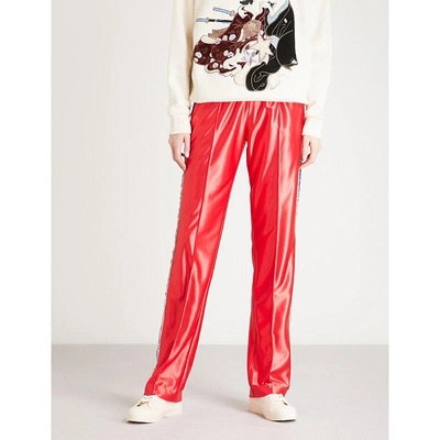 Gucci Womens Red Stripe Sequin-embellished Satin Joggers