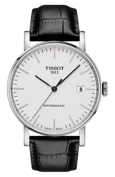 Tissot Everytime Swissmatic Leather Strap Watch, 40mm In Black/ Silver