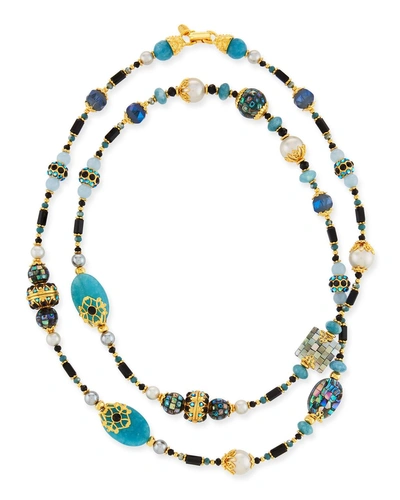 Jose & Maria Barrera Long Jade & Glass-pearl Necklace W/ Cloisonne Beads, 48"