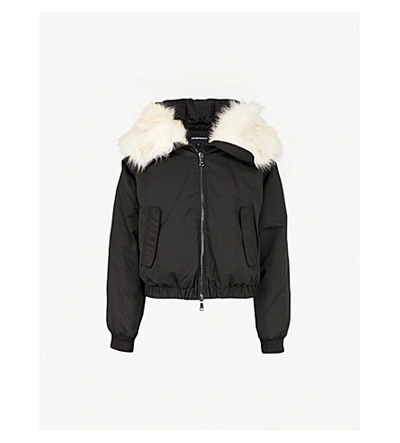 Emporio Armani Shearling-trimmed Shell Bomber Jacket In Nero