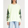 Ragyard Peacock-embroidered Cotton-jersey Sweatshirt In Lime