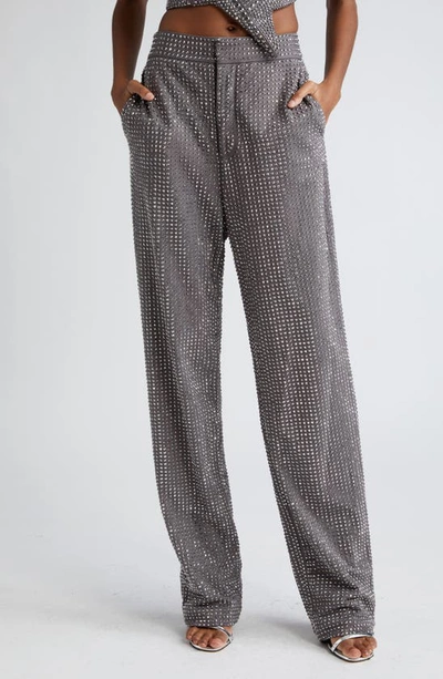 Area Crystal Embellished Ponte Jersey Straight Leg Pants In Charcoal