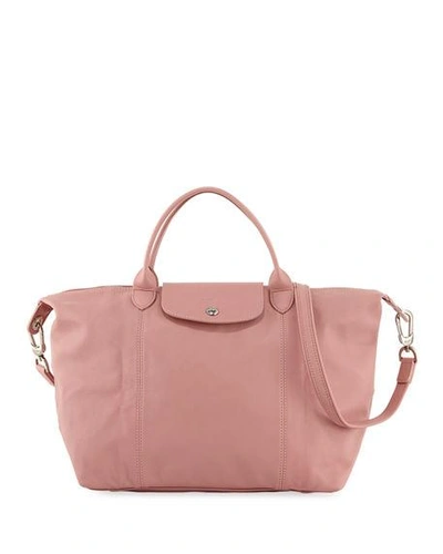 Longchamp Le Pliage Cuir Medium Handbag With Strap In Blush