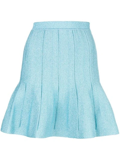 Alberta Ferretti Fitted Flared Skirt In Sky Blue