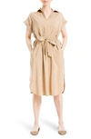 Max Studio V-neck Cuffed Sleeve Shirtdress In Khaki