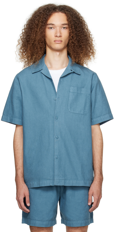 Maharishi Blue Open Spread Collar Shirt