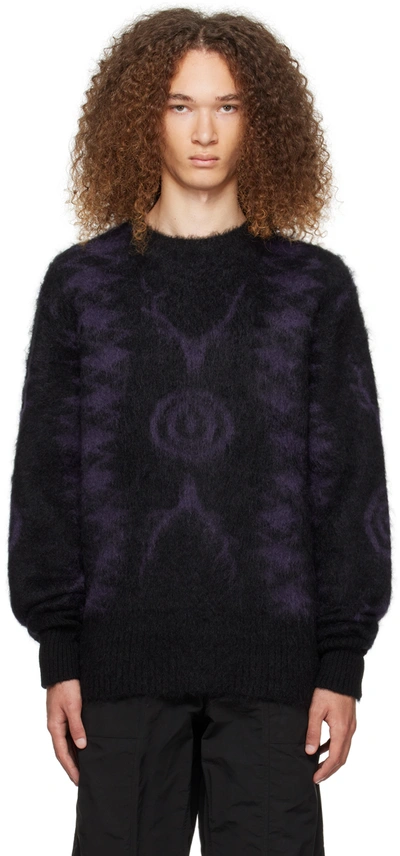 South2 West8 Black & Purple Jacquard Sweater In B-black