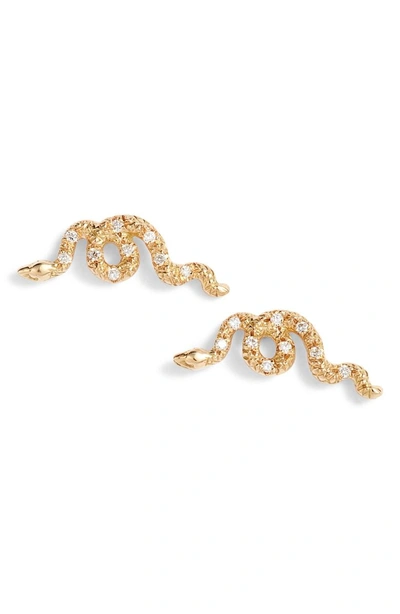 Nora Kogan Diamond Pave Snake Stud Earrings In Yellow Gold