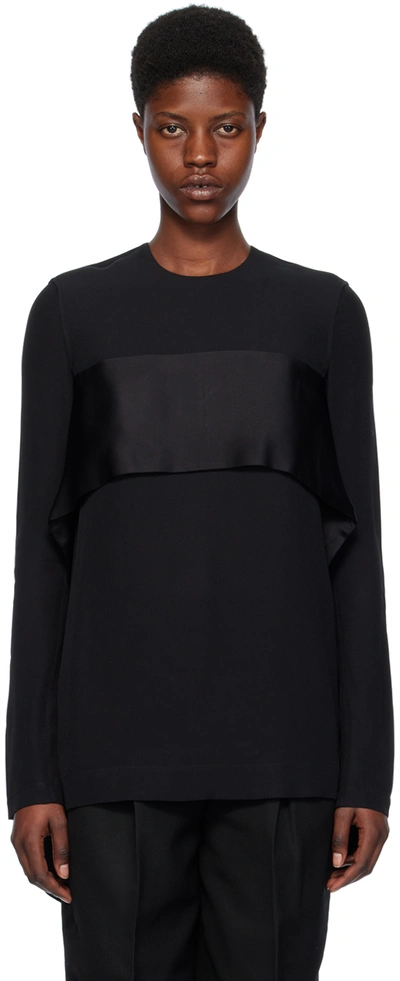 Totême Layer-satin-detail Longsleeved Top In 001 Black