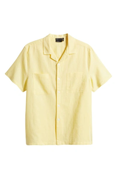 Asos Design Relaxed Fit Short Sleeve Linen & Cotton Button-up Camp Shirt In Yellow