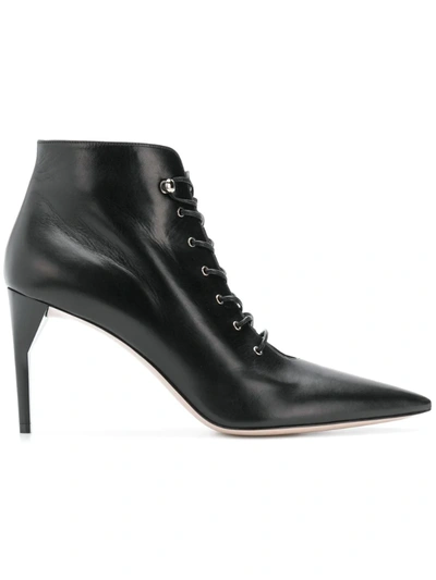 Miu Miu Lace-up Leather Ankle Boots In Black