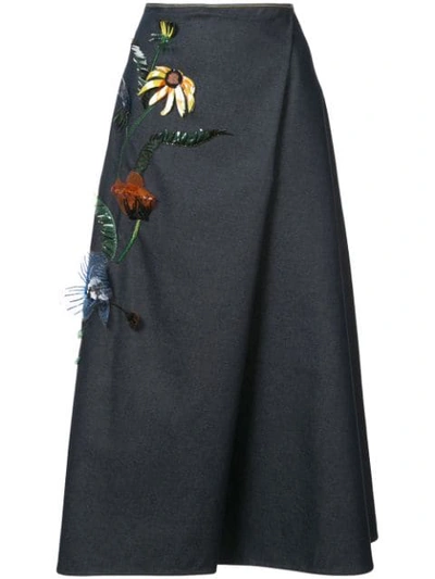 Carolina Herrera Floral Embellished Skirt - Blue