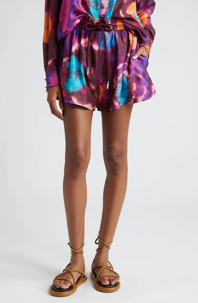Zimmermann Tie-dyed Silk Chiffon Shorts In Multi