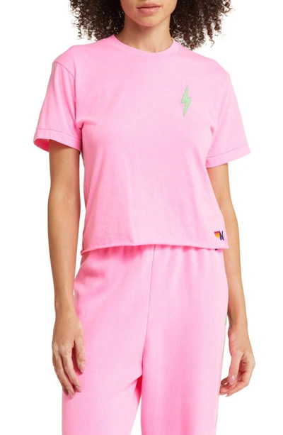 Aviator Nation Bolt Embroidered T-shirt In Neon Pink/ Mint