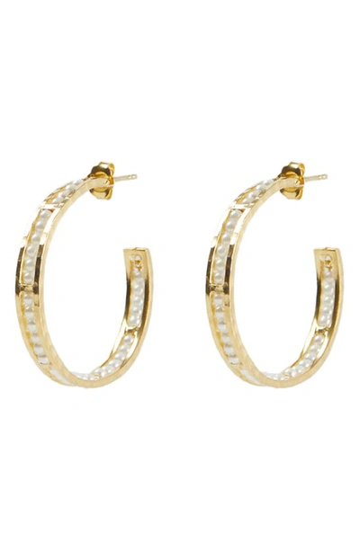 Argento Vivo Sterling Silver Imitation Pearl Molten Hoop Earrings In Gold