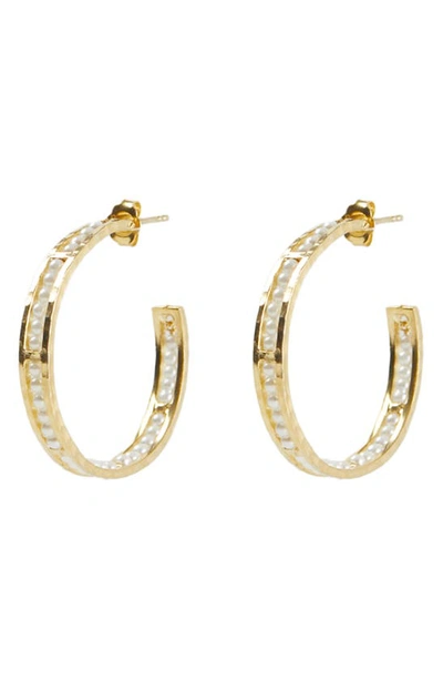 Argento Vivo Imitation Pearl Molten Hoop Earrings In Gold