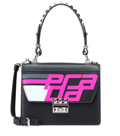 Prada Elektra City Calf Logo Top-handle Bag In Black