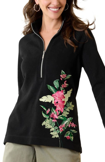 Tommy Bahama Aruba Floral Embroidered Half Zip Pullover In Black