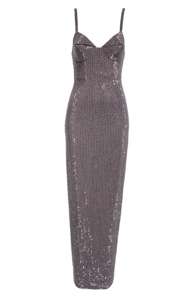 Area Crystal Embellished Ponte Jersey Gown In Charcoal