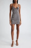 Area Crystal Embellished Ponte Jersey Minidress In Charcoal