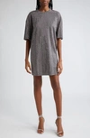 Area Crystal Embellished Ponte Jersey T-shirt Dress In Charcoal