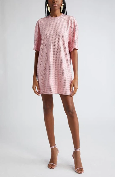 Area Crystal Embellished Ponte Jersey T-shirt Dress In Candy Rose