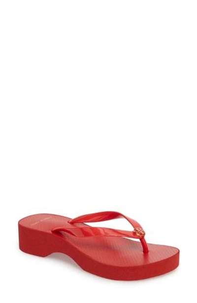 Tory Burch Wedge Flip Flop In Brilliant Red