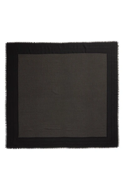 Saint Laurent Dots Logo Border Wool & Silk Square Scarf In Black/ Ivory