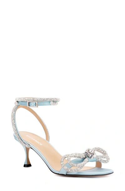 Mach & Mach Double Crystal Bow Ankle Strap Sandal In Blue