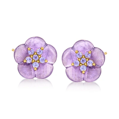 Ross-simons Amethyst And . Tanzanite Flower Earrings In 18kt Gold Over Sterling In Purple