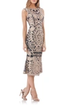 Js Collections Soutache Mesh Dress In Gold/ Navy