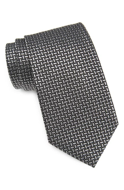 Duchamp Basketweave Silk Tie In Silver Black