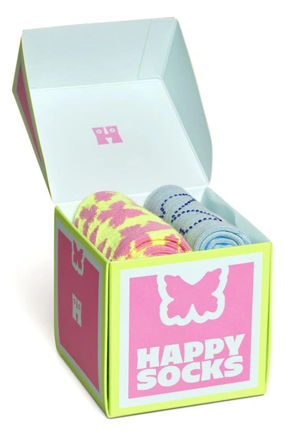 Happy Socks Butterfly Assorted 2-pack Crew Socks Gift Box In Yellow
