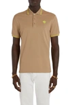 Versace Medusa-embroidered Piqué Polo Shirt In Beige