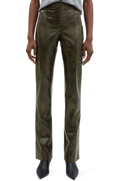 Mango Cassie Croc Embossed Straight Leg Pants In Beige - Khaki