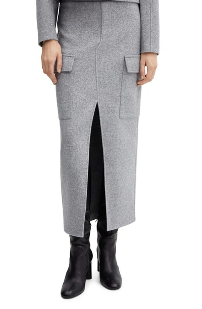 Mango Max Knit Cargo Maxi Skirt In Medium Heather Grey