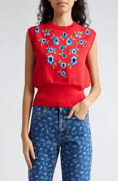 Molly Goddard Rosie Floral Jacquard Cotton Sweater Vest In Red