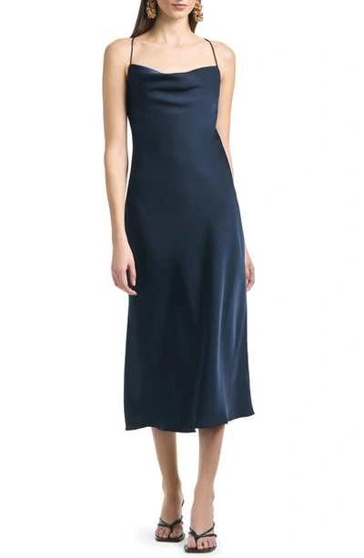 Sachin & Babi Serena Cowl Neck Satin Slipdress In Navy