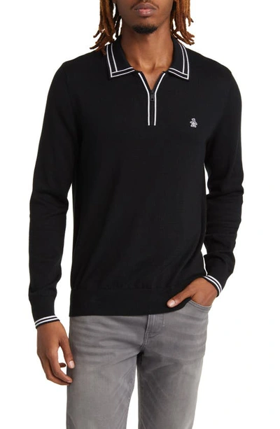 Original Penguin Tipped Zip Polo Jumper In True Black