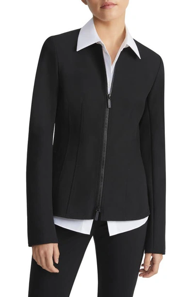 Lafayette 148 Acclaimed Stretch Fitted Zip Jacket In Black