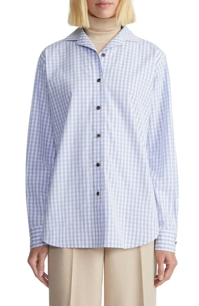 Lafayette 148 Gingham Oversize Cotton Button-up Shirt In Wild Blue Multi