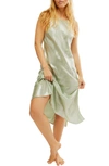 Free People Sunset Shimmer Satin Midi Slipdress In Light Green