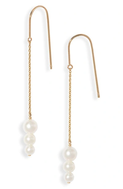 Poppy Finch Cultured Pearl Threader Earrings In 14kyg